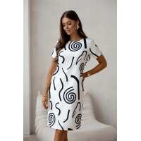 Damen Mittellanges Etui Kleid mit Geometrischem Print – Modern, Praktisch und Vielseitig Schwarz/3XL/46