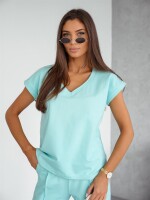 Damen Freizeitanzug Jogginganzug Baumwoll-Trainingsanzug Homewear, Türkis/S/36