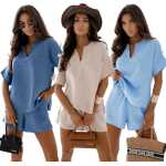 Damen Sommer-Set Bluse & Shorts im Leinen-Look...