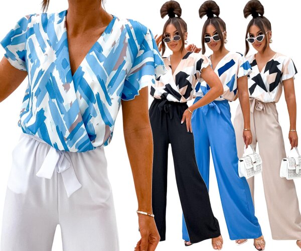 Damen Jumpsuit mit Wickeloberteil Overall luxuriöse Look