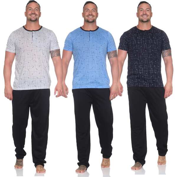 Herren Pyjama Set kurzarm & lange Hose – Schlafanzug Baumwollmix-