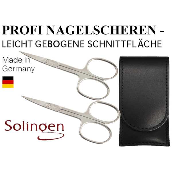 2x Solingen Nagelschere gehärteter Stahl – Extra scharf mit gebogener Schneide Echt-Leder Etui