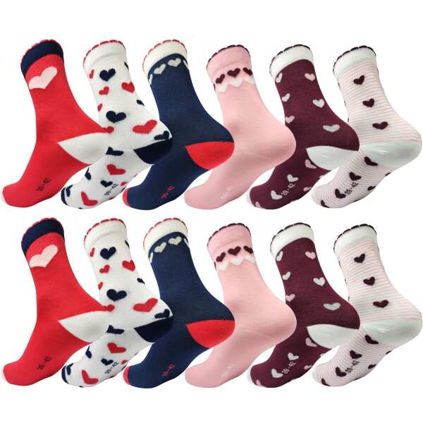12 Paar Damen Socken mit Herz-Muster weich & bequem atmungsaktive Baumwollmischung, formbeständig & hautfreundlich