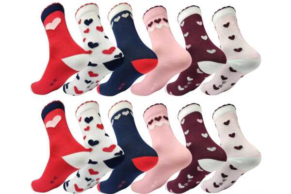 12 Paar Damen Socken mit Herz-Muster weich & bequem atmungsaktive Baumwollmischung, formbeständig & hautfreundlich