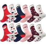 12 Paar Damen Socken mit Herz-Muster weich & bequem...