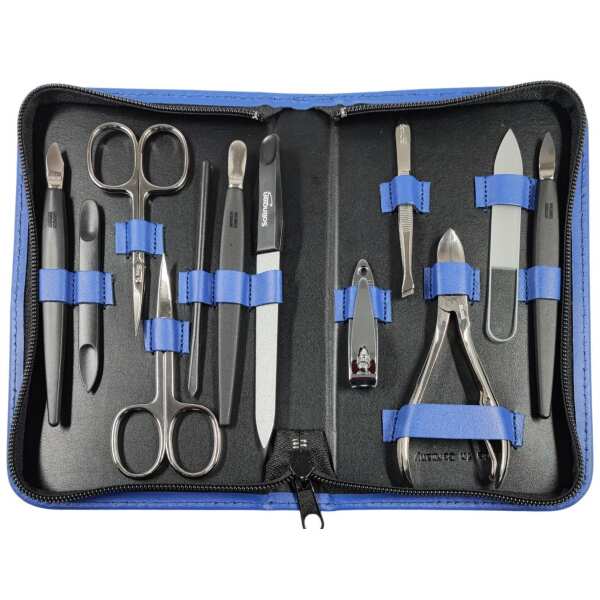 12teiliges Solingen* Maniküre Set mit Leder-Etui Nagelpflege,  Blau