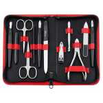 12teiliges Solingen* Maniküre Set mit Leder-Etui Nagelpflege, Made in Germany Rot Glatt