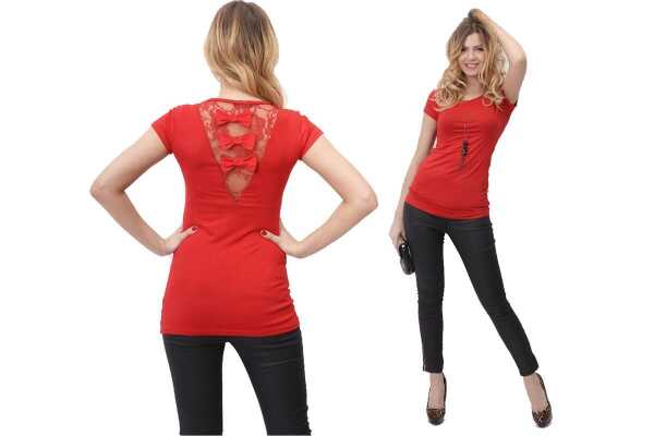 Damen Longshirt Spitzeneinsatz am Rücken Gr. S/M;