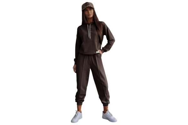 Damen Freizeitanzug Hausanzug Homewear Jogginganzug, Schokobraun M/38
