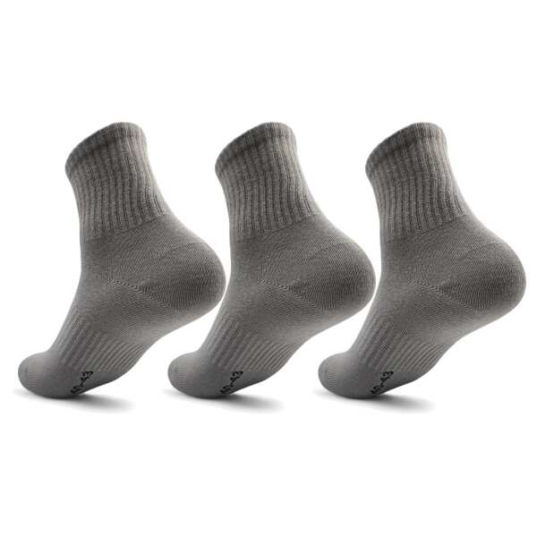 3 Paar Herren Quarter Socken halbhoch mit Belüftung Sport Freizeit Baumwolle Grau/43-46