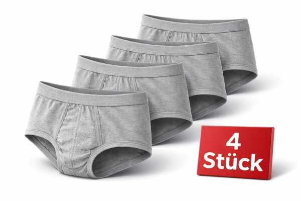 Herren Slip Unterhose 4er Pack aus 100 % Baumwolle mit Eingriff – Bequeme Herrenunterwäsche Graumeliert/XL