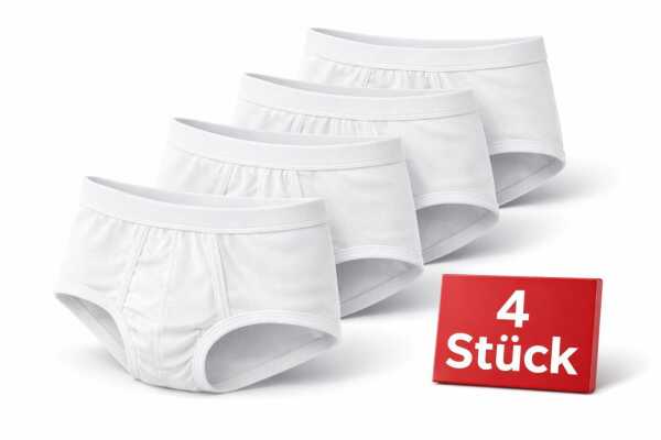 Herren Slip Unterhose 4er Pack aus 100 % Baumwolle mit Eingriff – Bequeme Herrenunterwäsche Weiß/M