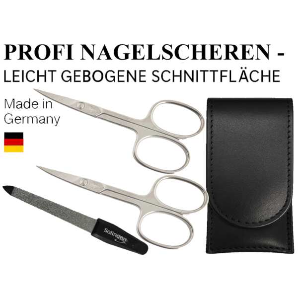 Solingen Nagelschere 2er Set mit Lederetui & Nagelfeile 9 cm Made in Germany