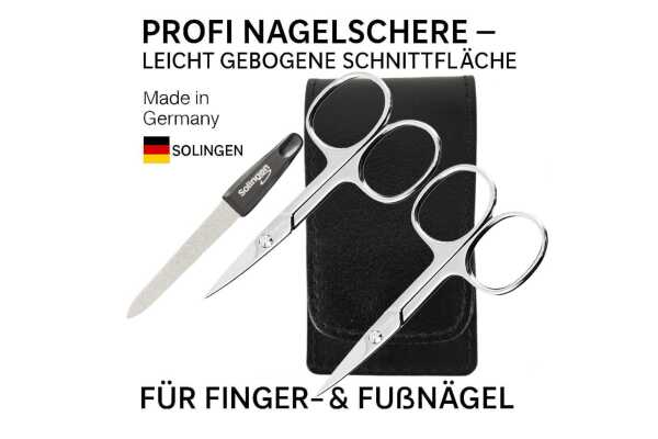 Solingen Nagelschere 2er Set mit Lederetui & Nagelfeile 9 cm Made in Germany