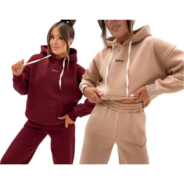Damen Jogginganzug Hoodie & Hose, Fleece, Warm & Bequem; S/M L/XL