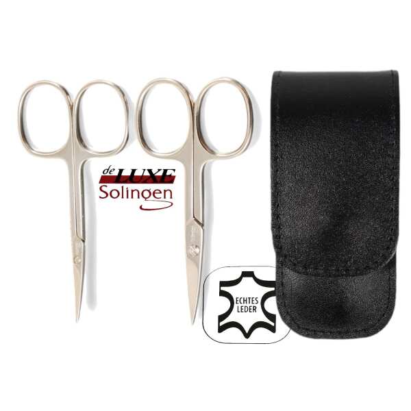 1x Solingen Nagelschere 1x Hautschere gehärteter Stahl – Extra scharf mit gebogener Schneide Echt-Leder Etui