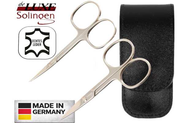 1x Solingen Nagelschere 1x Hautschere Turmspitze gehärteter Stahl – Extra scharf mit gebogener Schneide Echt-Leder Etui