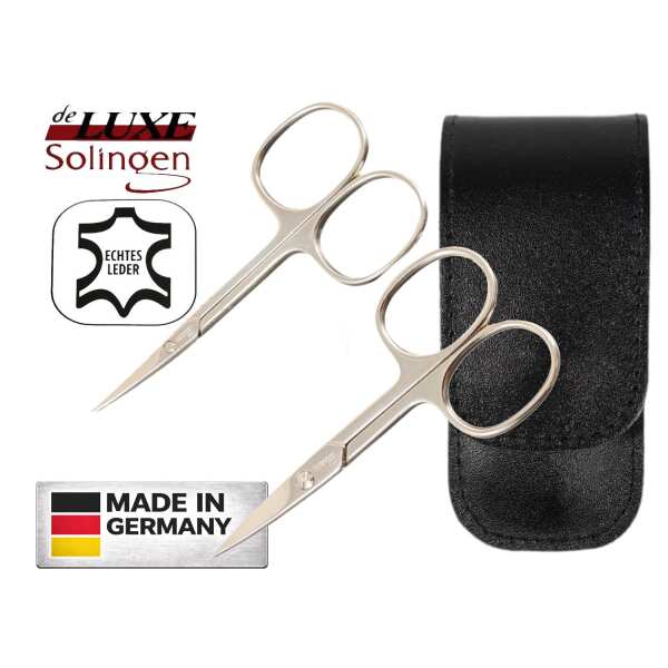 1x Solingen Nagelschere 1x Hautschere Turmspitze gehärteter Stahl – Extra scharf mit gebogener Schneide Echt-Leder Etui