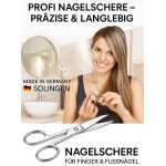Solingen Nagelschere gehärteter Stahl Extra scharf mit gebogener Schneide Echt-Leder Etui