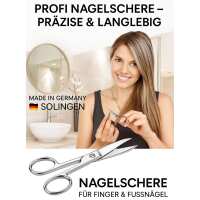 Solingen Nagelschere gehärteter Stahl Extra scharf mit gebogener Schneide Echt-Leder Etui