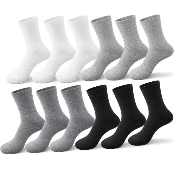 Damen Socken 12 Paar Baumwolle ohne Gummidruck Komfortbund, atmungsaktiv weich Alltag