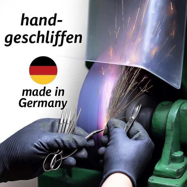 Solingen Maniküre Set 3-teilig – Nagelschere, Pinzette & Saphirfeile – Echtleder Etui Made in Germany