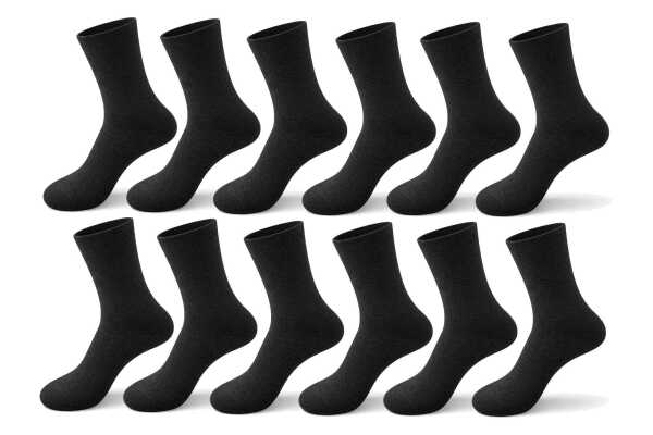 12 Paar Socken Damen & Herren Baumwolle – ohne Gummi, nicht einschneidend, bequemer Bund, rutschfest Schwarz/39-42