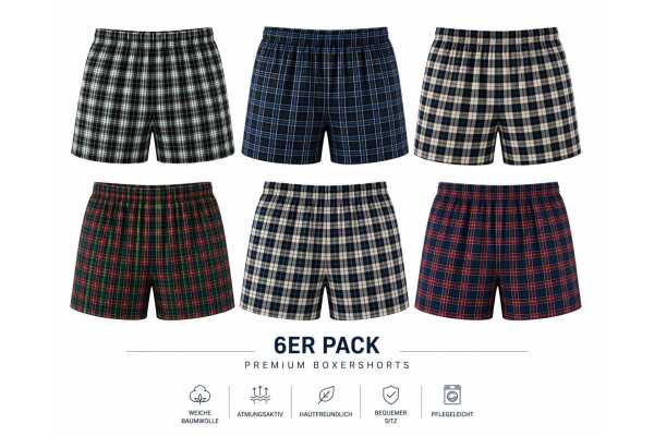 Herren Boxershorts 6er Pack 100% Baumwolle – elastischer Bund, Eingriff mit Knopf,