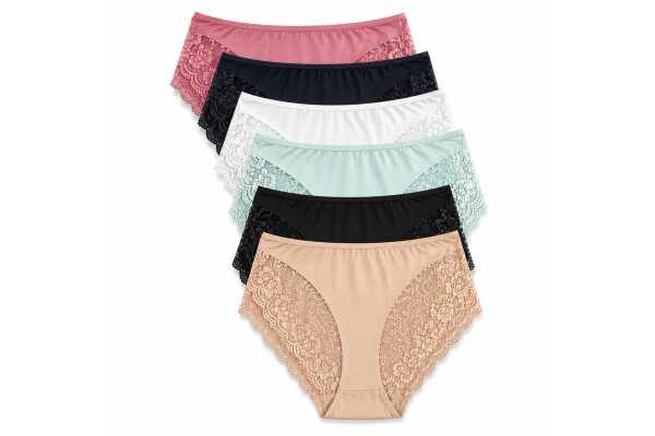 Damen Slips 6er Pack mit Spitze, elastisch & bequem, 95% Polyamid Mix1/3XL