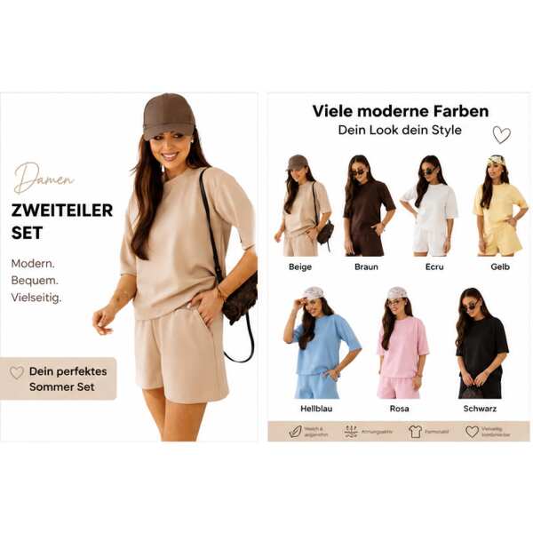 Damen Zweiteiler Set Shorts & Shirt – Sommer Outfit bequem & modern, S/M L/XL