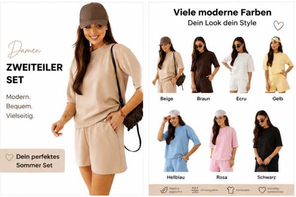 Damen Zweiteiler Set Shorts & Shirt – Sommer Outfit bequem & modern, S/M L/XL