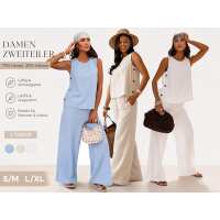 Damen Leinen-Viskose Set Zweiteiler Sommer Outfit mit...