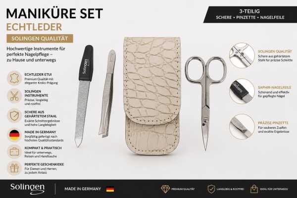 Maniküre Set Echtleder Solingen Made in Germany Schere Pinzette Nagelfeile