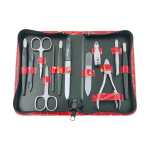 Maniküre Pediküre Set 12-teilig Solingen Qualität Made in Germany – Nagelpflege Set mit Etui Kunstleder, Blumen Rot