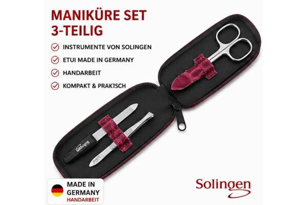 Maniküre Set Solingen 3-teilig mit Nagelschere, Pinzette & Saphirnagelfeile Made in Germany