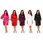 Damen Satin Morgenmantel Kimono kurz mit Spitze...