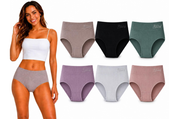 Damen Slips 6er Pack Baumwolle Ripp Unterhosen High Waist 95% Baumwolle