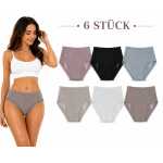 Damen Slips 6er Pack Baumwolle Ripp mit Spitze hoher Bund