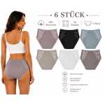 Damen Slips 6er Pack Baumwolle Ripp mit Spitze hoher Bund