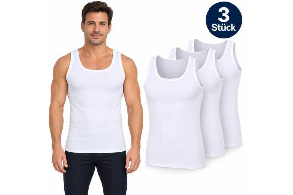 Herren Unterhemden 3er-Pack Weiß – 100% Baumwolle, Feinripp, in M-4XL