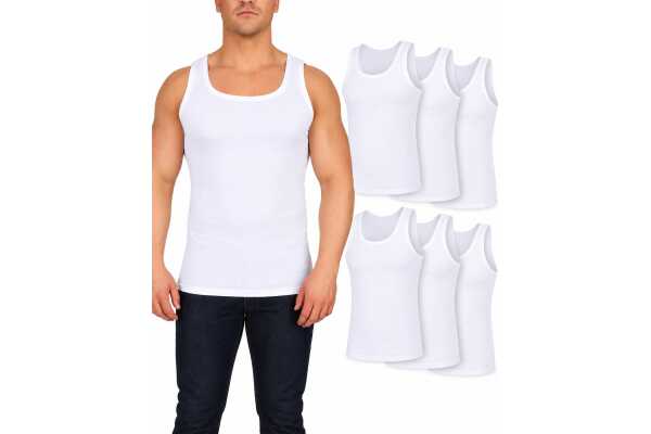 Herren Unterhemden 6er Pack Feinripp 100% Baumwolle, Weiß M bis 4XL