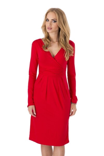 Kleid Tunika Mini Kleid überlappender V-Ausschnitt Gr. 36 38 40 42 44 46, 6801 Rot
