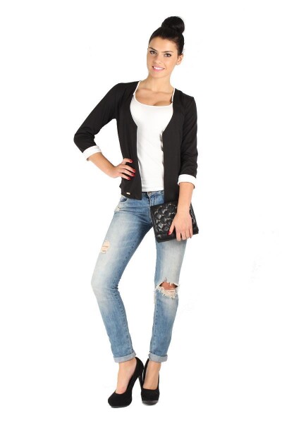 Damen Blazer Kurzjacke Jacke, S/M, Schwarz