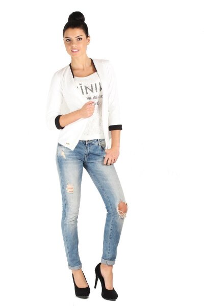 Damen Blazer Kurzjacke Jacke, S/M, Weiß