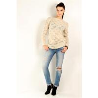 Damen Pullover Longshirt Strickpullover; S/M; Beige