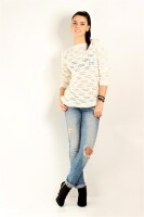 Damen Pullover Longshirt Strickpullover; S/M; Ecru