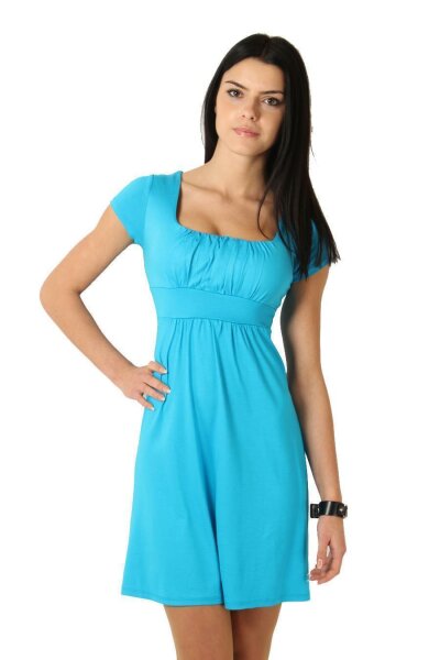 Kleid Tunika Mini-Kleid mit Raffungen U-Ausschnitt, Azurblau M/L 38/40