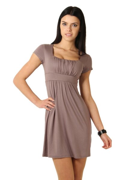 Kleid Tunika Mini-Kleid mit Raffungen U-Ausschnitt, Cappuccino S/M 36/38