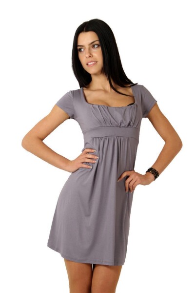 Kleid Tunika Mini-Kleid mit Raffungen U-Ausschnitt, Grau XXL/3XL 44/46