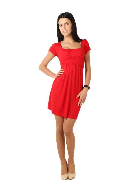 Kleid Tunika Mini-Kleid mit Raffungen U-Ausschnitt, Rot S/M 36/38